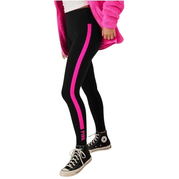 PINK Victoria's Secret Pants - PINK Victoria's Secret Black Pink Stripe‎ Athletic Leggings Women's Size M